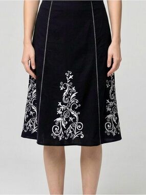 GEORGE Size 14 Women’s Black Skirt with White Embroidery
